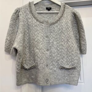 Express Gray Cable Knit Short Sleeve Cardigan Bling XL Holiday